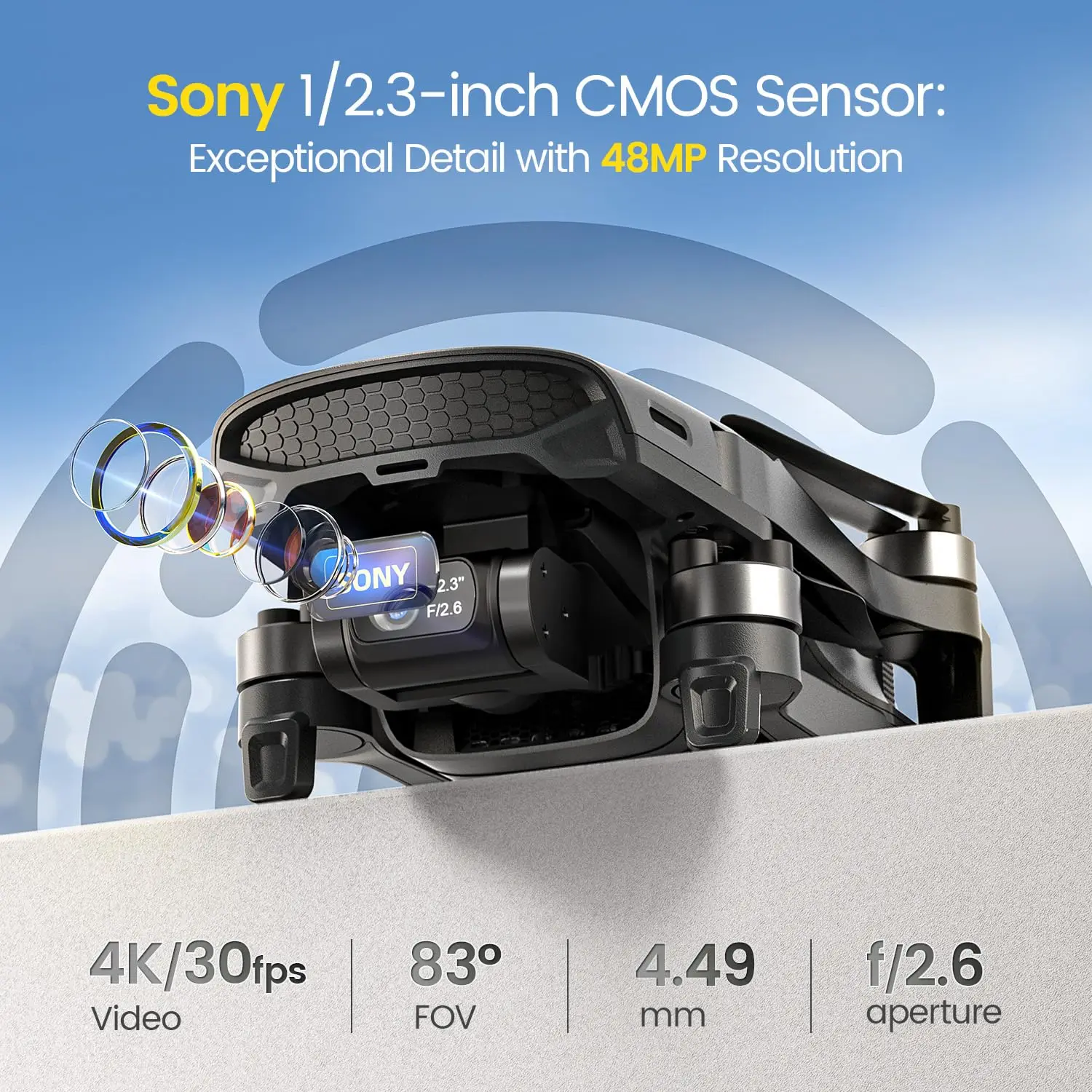 طائرة بدون طيار Holy Stone HS900 249g GPS، كاميرا 4K، Gimbal بدون فرش 3 محاور، صورة بدقة 48 ميجابكسل، نطاق 20000 قدم، اتبعني، إرجاع ذكي #3