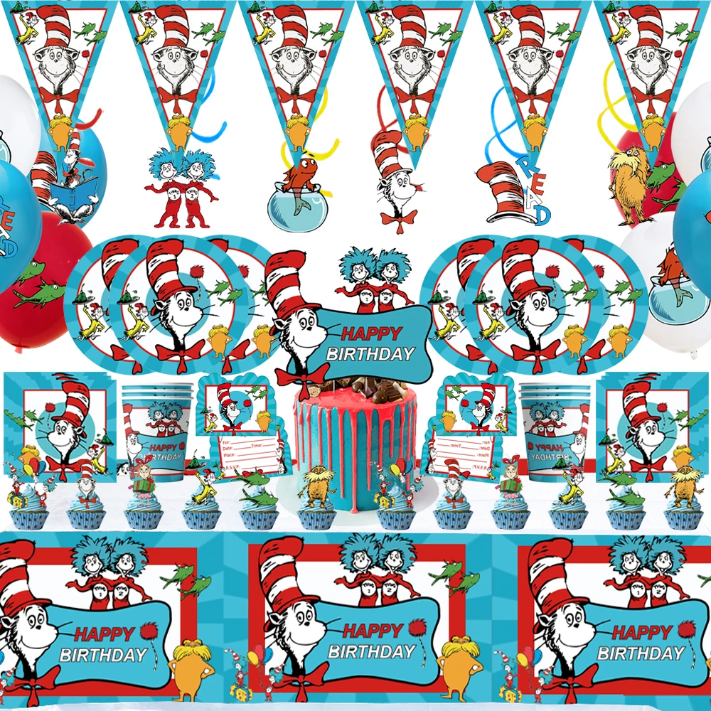 

Cat in the Hat Circus Theme Kids Birthday Party Decoration Disposable Tableware Paper Cup Plate Boy Girl Background Supplies