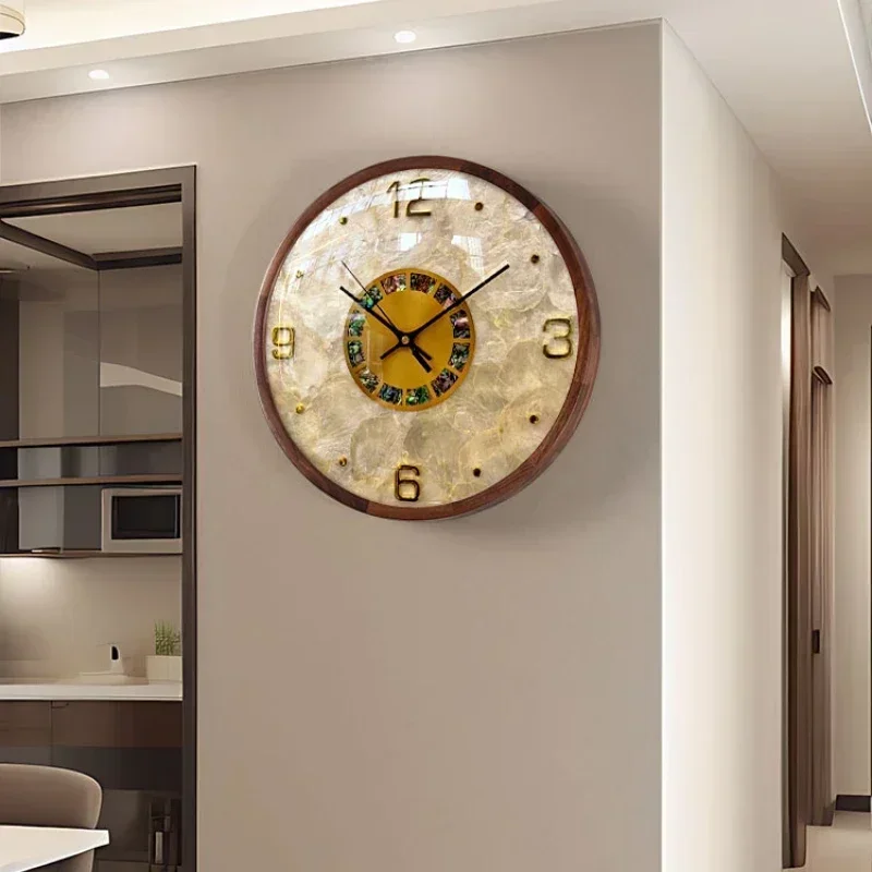 Shell Wooden Wall Clocks Modern Luxury Round Silent Clocks Wall Unique Stylish Clock Nordic Quartz Watches Home Decoration