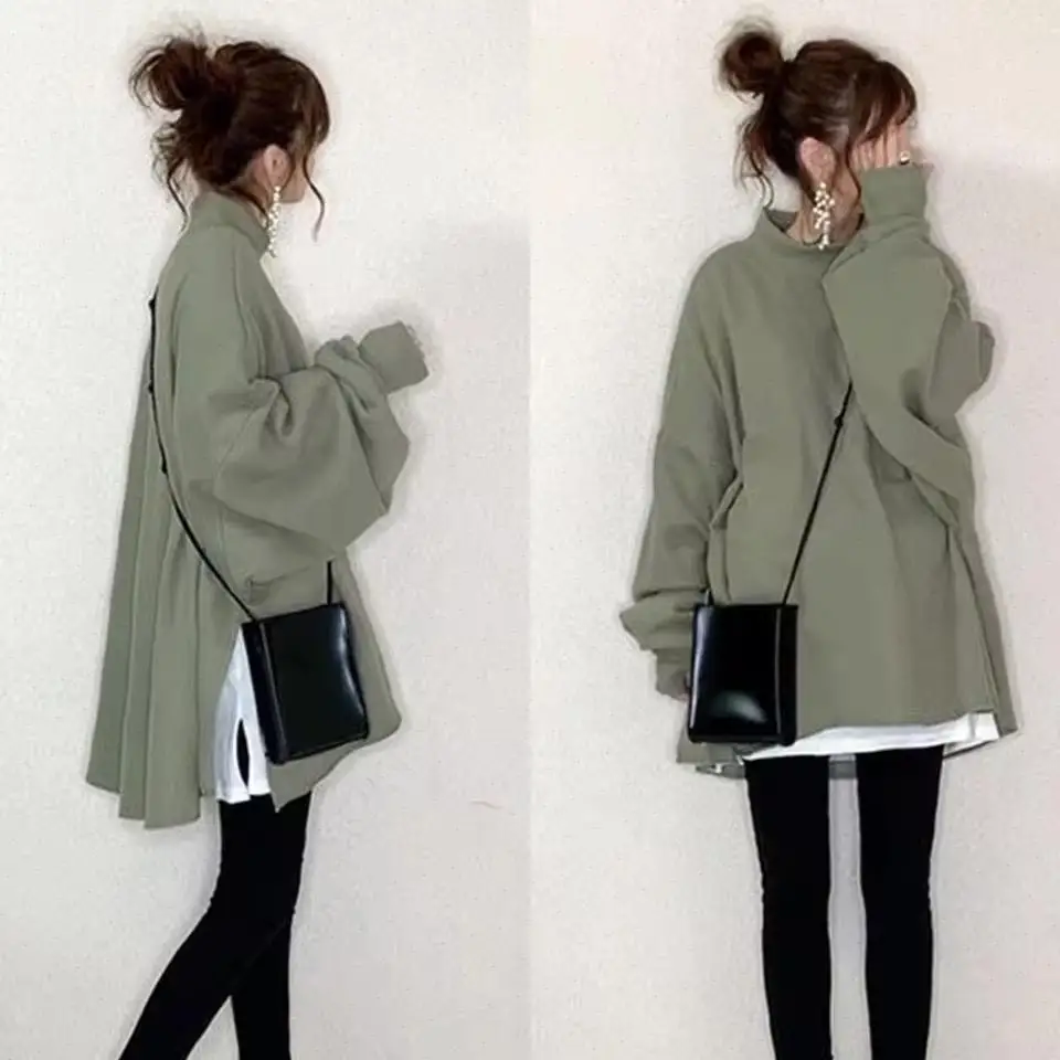 Pullover Tops Women Two Piece Top Stand Collar Side Slit Full Sleeve Y2k Streetwear Plain Elegant Splice Casual Work 2026
