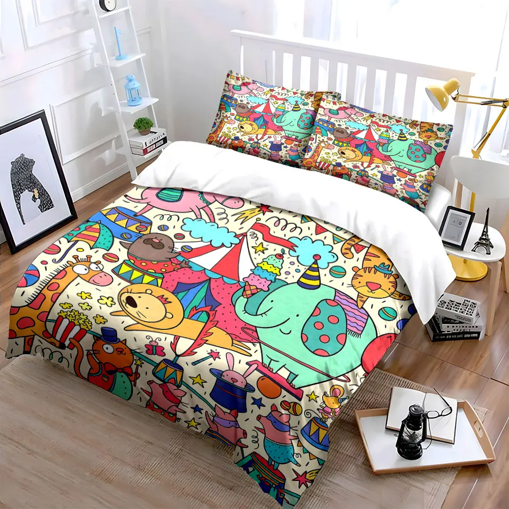 Cartoon animals in joyful circus Printed Duvet Cover Set1 Duvet Cover+2 PillowcaseMulti Size Bedroom Bedding Decoration