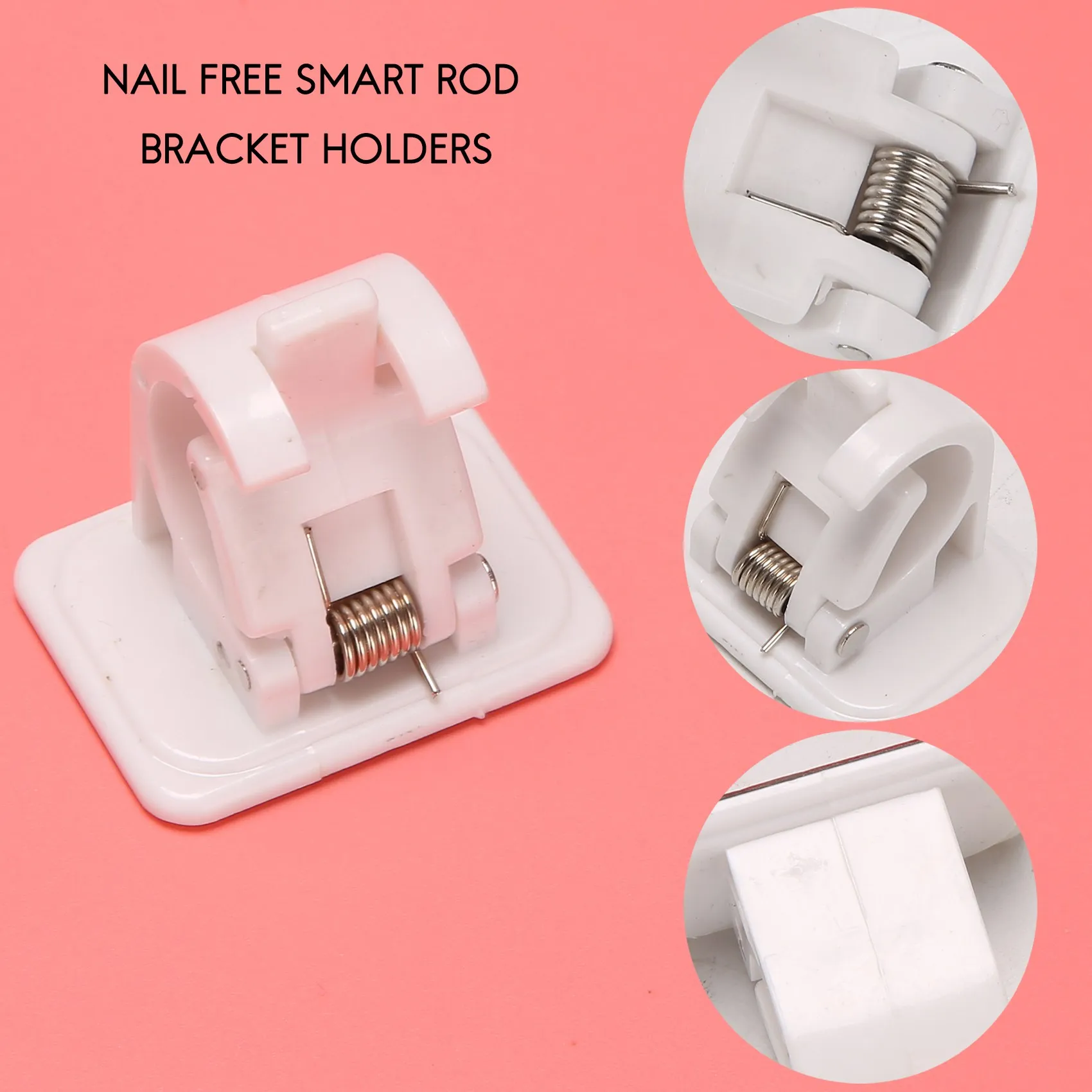 AB13-Rod Holder Pipe Clamp Wall Mount With Self Adhesive No Drilling For Shower Curtain Tube In Home,Kitchen,Garage Storage
