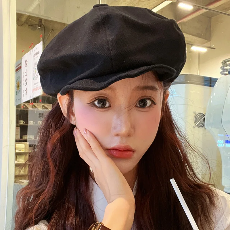 Vintage Women Beret Hat Winter Warm Cap Solid Color Newsboy Berets England Retro Octagonal Hat Korean Painter Visors Casual New