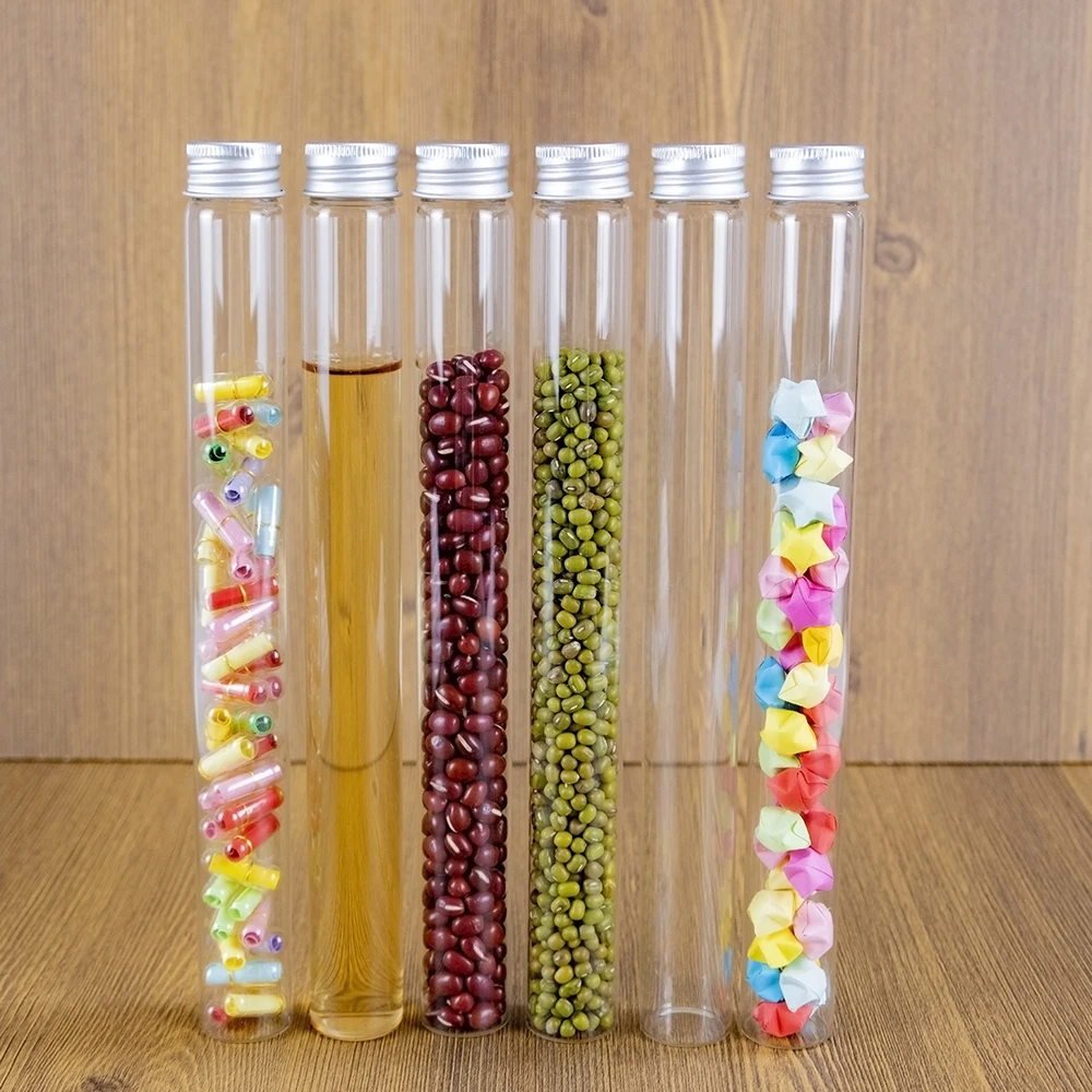 

6/24pcs Empty Glass Bottles With Screw Aluminum Cap Long Glass glycyrrhiza sweets Honey bottle Vials Stand 90ml Vase Jars