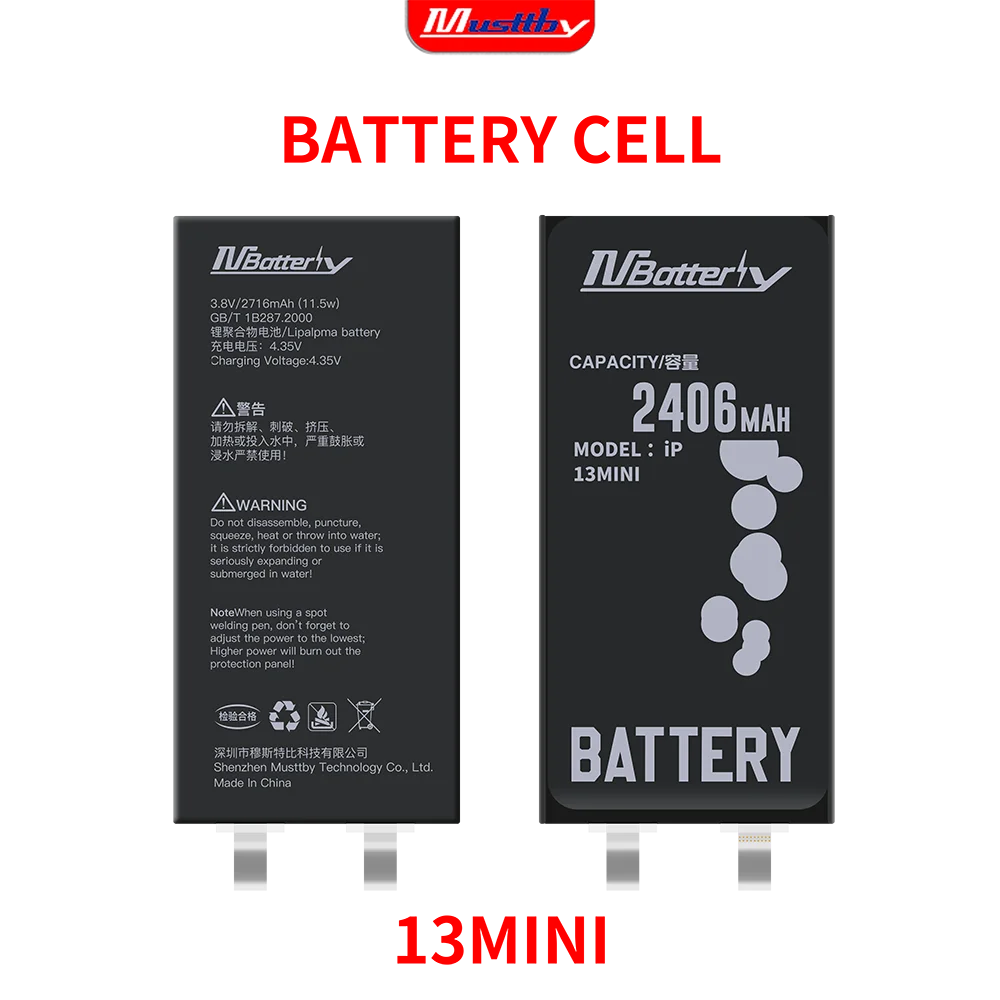 Musttby 5pc Rechargeable Battery Cell No Flex for iPhone 15 14 13 12 11 Max Batterie Replacement Non-Genuine Message Repair Part