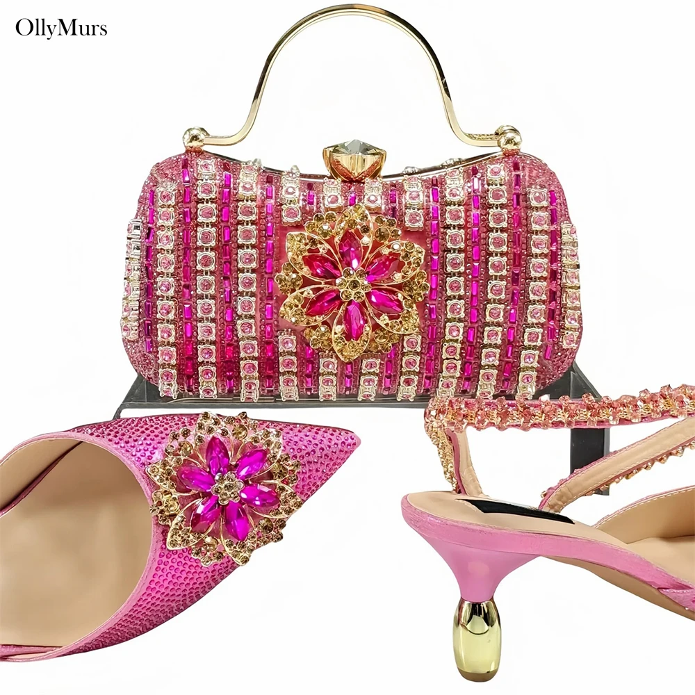 

High Quality African Rhinestone Woman Shoes And Bag Set Latest Style Summer High Heels Shoes And Bag Set For Party Size 38-43