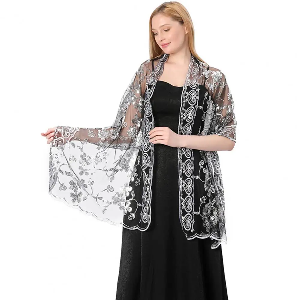 Sheer Chiffon Scarf Ladies Chiffon Shawl Elegant Sequin Flower Shawl for Women Lightweight Versatile Wrap for Curvy Figures