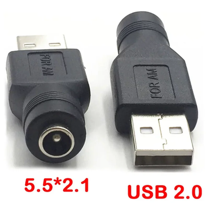 5V DC Power Plugs Connector Adapter Laptop 5.5*2.1mm Black Round Hole Plug Color Female Jack To USB 2.0 Male Plug / Female Jack