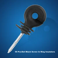 Aisladores de anillo de tornillo negro, accesorios de valla eléctrica para poste de madera, 50 unidades por juego