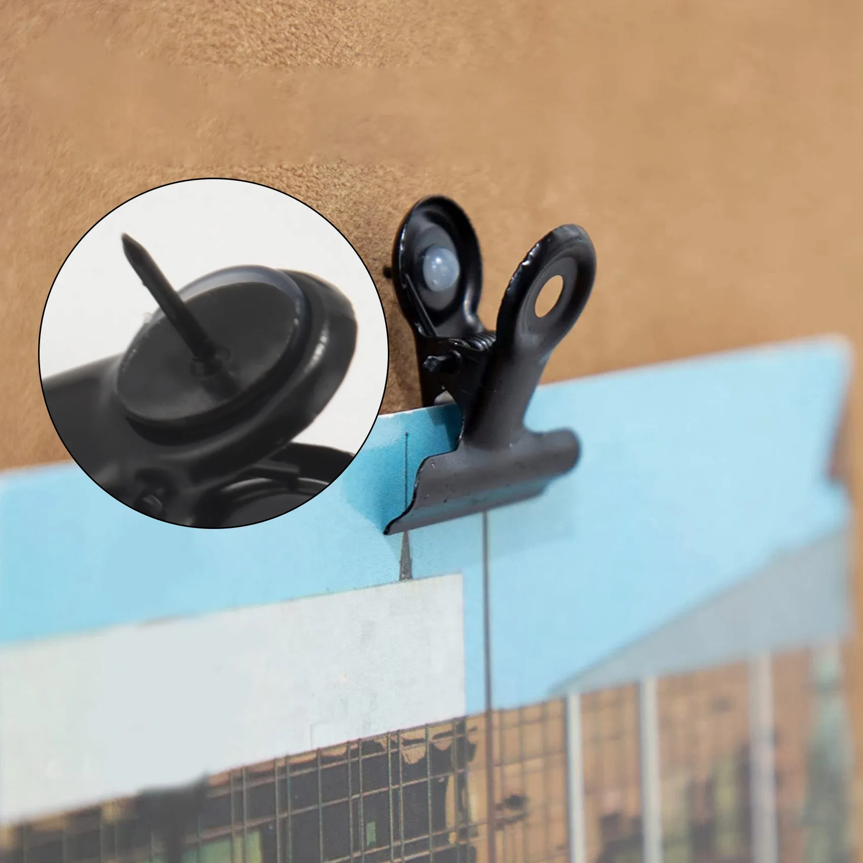 Classic-30Pcs Black Push Pins Clips With Thumb Tacks Set For School Artworks Projects On Cork Board Photos On Bulletin
