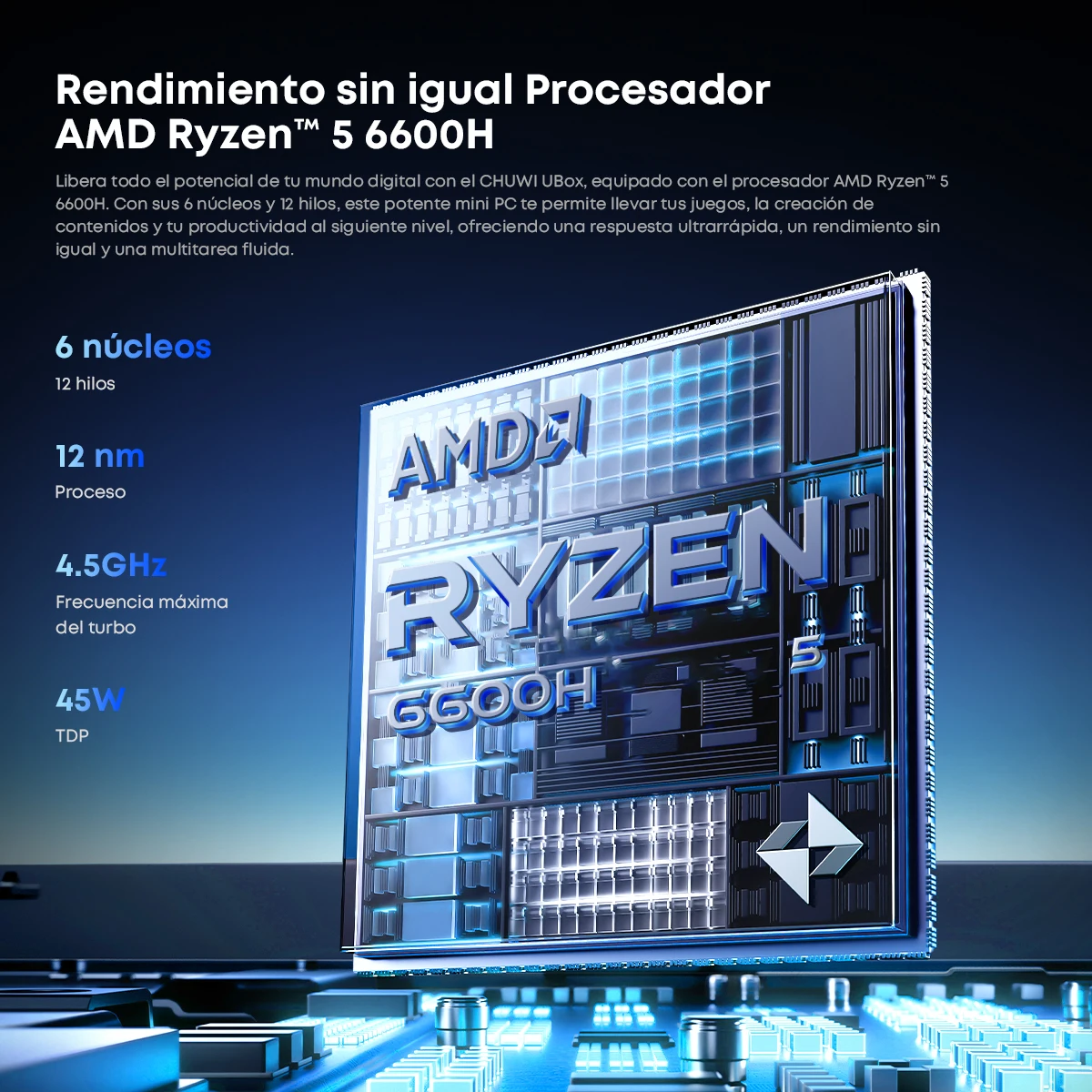 CHUWI UBox كمبيوتر صغير AMD R5-6600H 6 النوى 12 موضوع DDR5 16GB 512GB SSD 4.5 جيجا هرتز ماكس تردد واي فاي 6 & 2.5G LAN كمبيوتر مكتبي #3