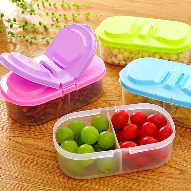 Double Plastic Food Container Portable Lunch Box Capacity Camping Picnic Food Fruit Container Storage Box For Kids Dinnerware