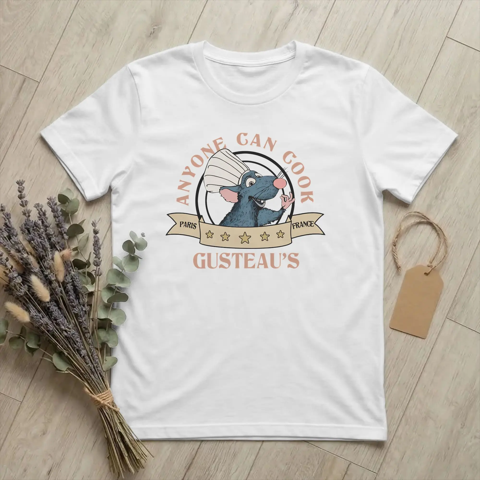 Casual Gusteau's Anyone Can Cook Remy  T-Shirt Men Cotton Short Sleeve Ratatouilles O-neck Summer Tops