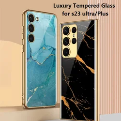 Luxury Tempered Glass Case for Samsung S23 Ultra Case Soft Silicon Edge Shockproof Cover for Galaxy S23 Plus Case S23Ultra Cases