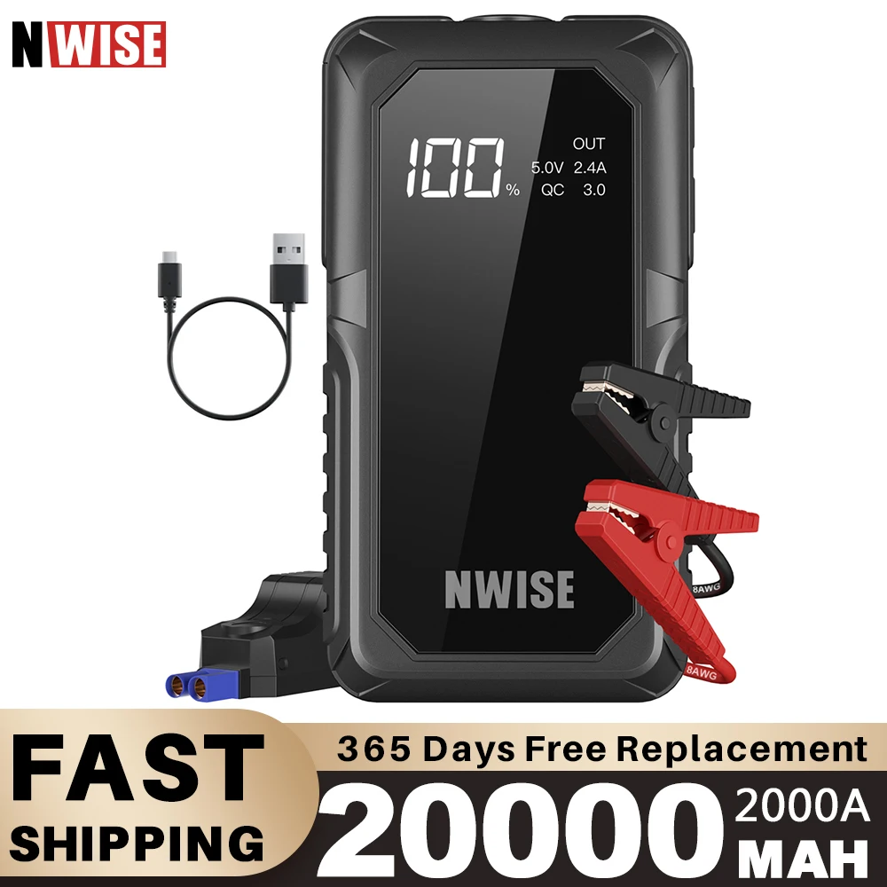 

NWISE 20000mAh Car Jump Starter Car Power Bank Booster Charger 12V Starting Device Petrol Diesel Car Emergency Booster