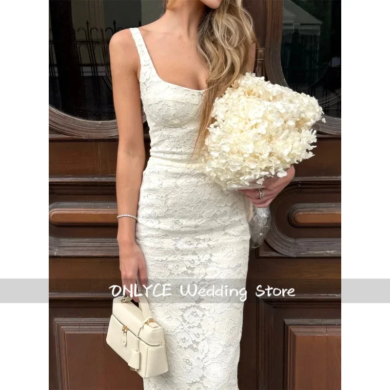 Customized White Square Collar Wedding Dress Sleeveless Mermaid vestidos de noche Elegant Tra-length robe de mariée 2026