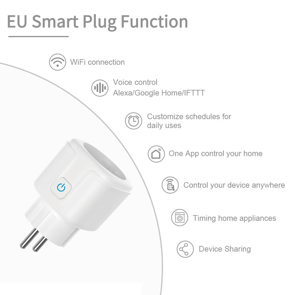 1pcs WIFI Smart Socket EU BS16A/20A AC100-240V 3680W WiFi Smart Plug Power Socket Smart Small Round Plug for Google Home Alice