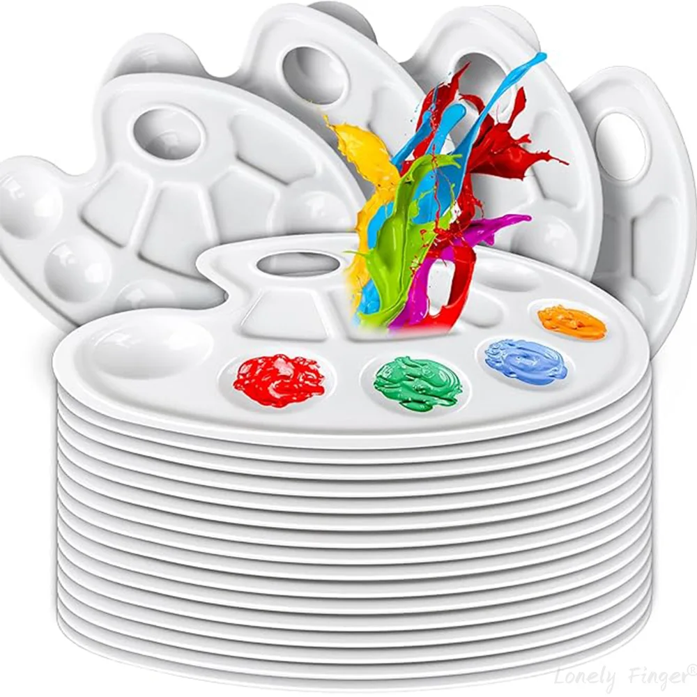 Plastic Oval Paint Tray Palettes, Paint Pallets with Thumb Hole, Paint Trays for Kids, Paint Trays for Acrylic Paint