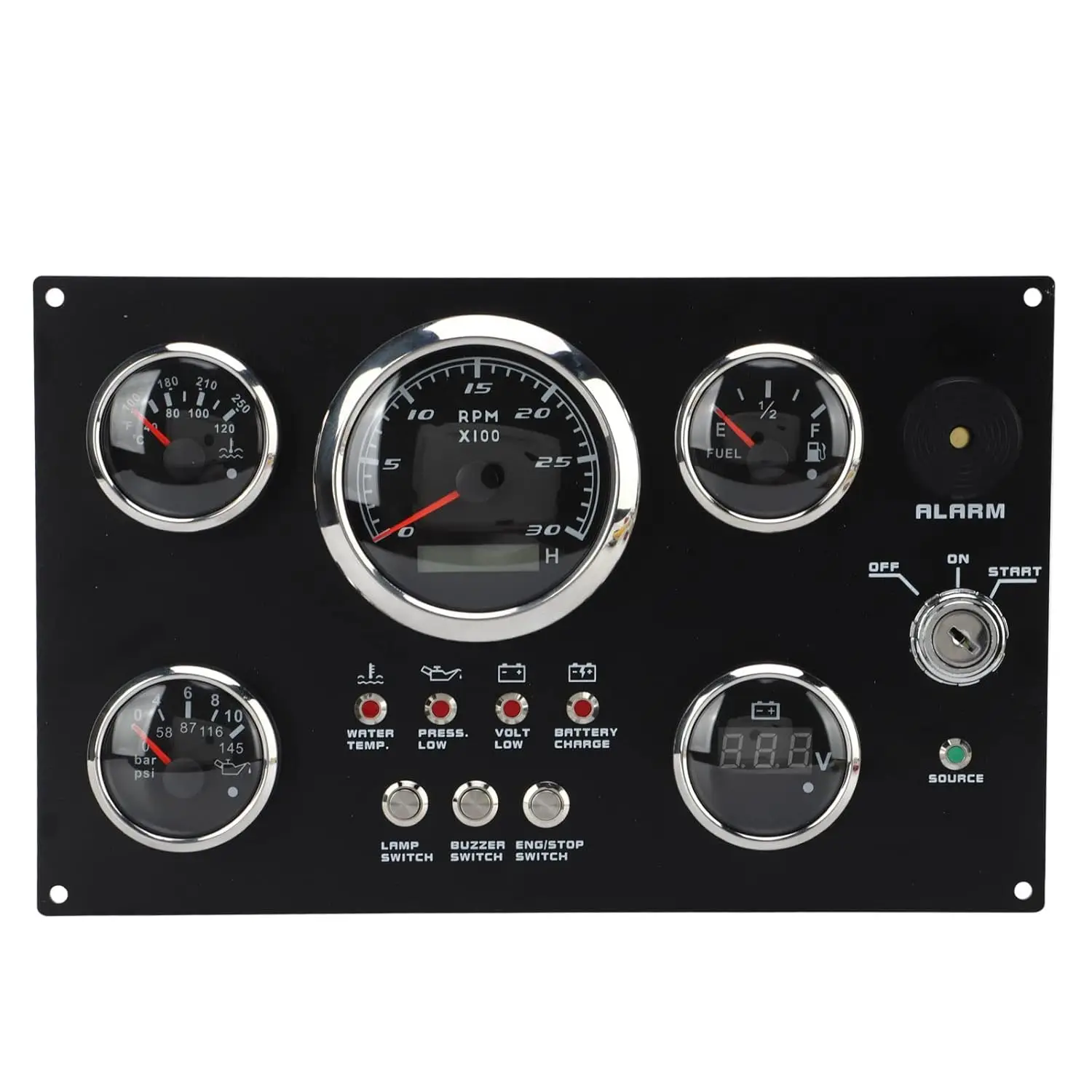 

Multi-Function Diesel Engine Instrument With 5 Black Gauges Marine Gauge Panel Assembly