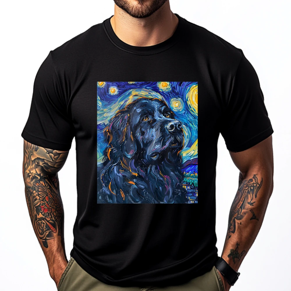 

Newfoundland Dog Van Gogh Starry Night Art Plain T Shirts Wholesale Female ECO-FRIENDLY Tshirt