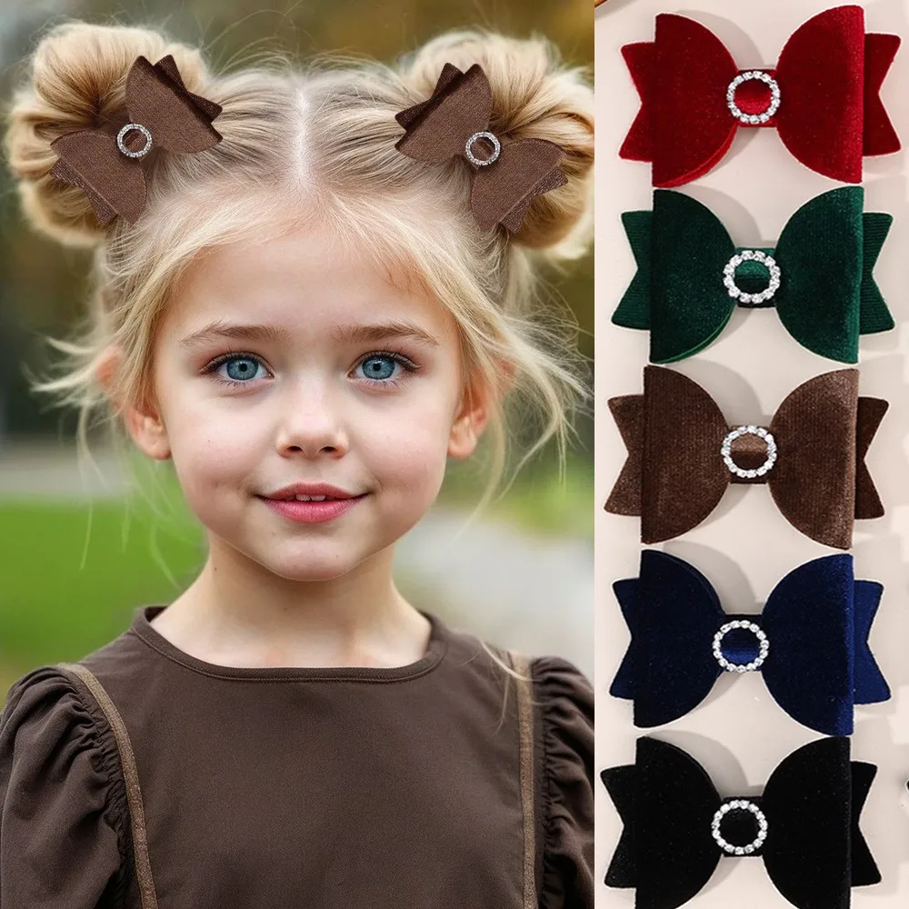 

36PC Velvet Bow Hair Clips for Baby Girls Fabric Barrettes with Rhinestone Center Hairpins Bulk Headwear Kids Hair Accessories