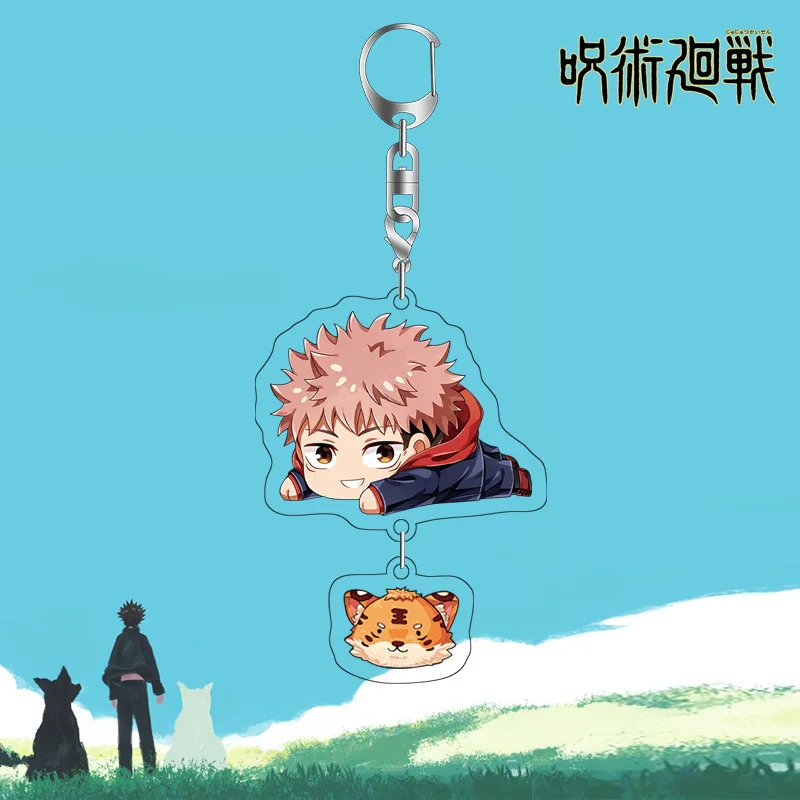 Jujutsu Kaisen Portachiavi in acrilico Ciondolo anime Fascino bifacciale Carino Q Versione Accessorio cosplay Regalo per la collezione di fan