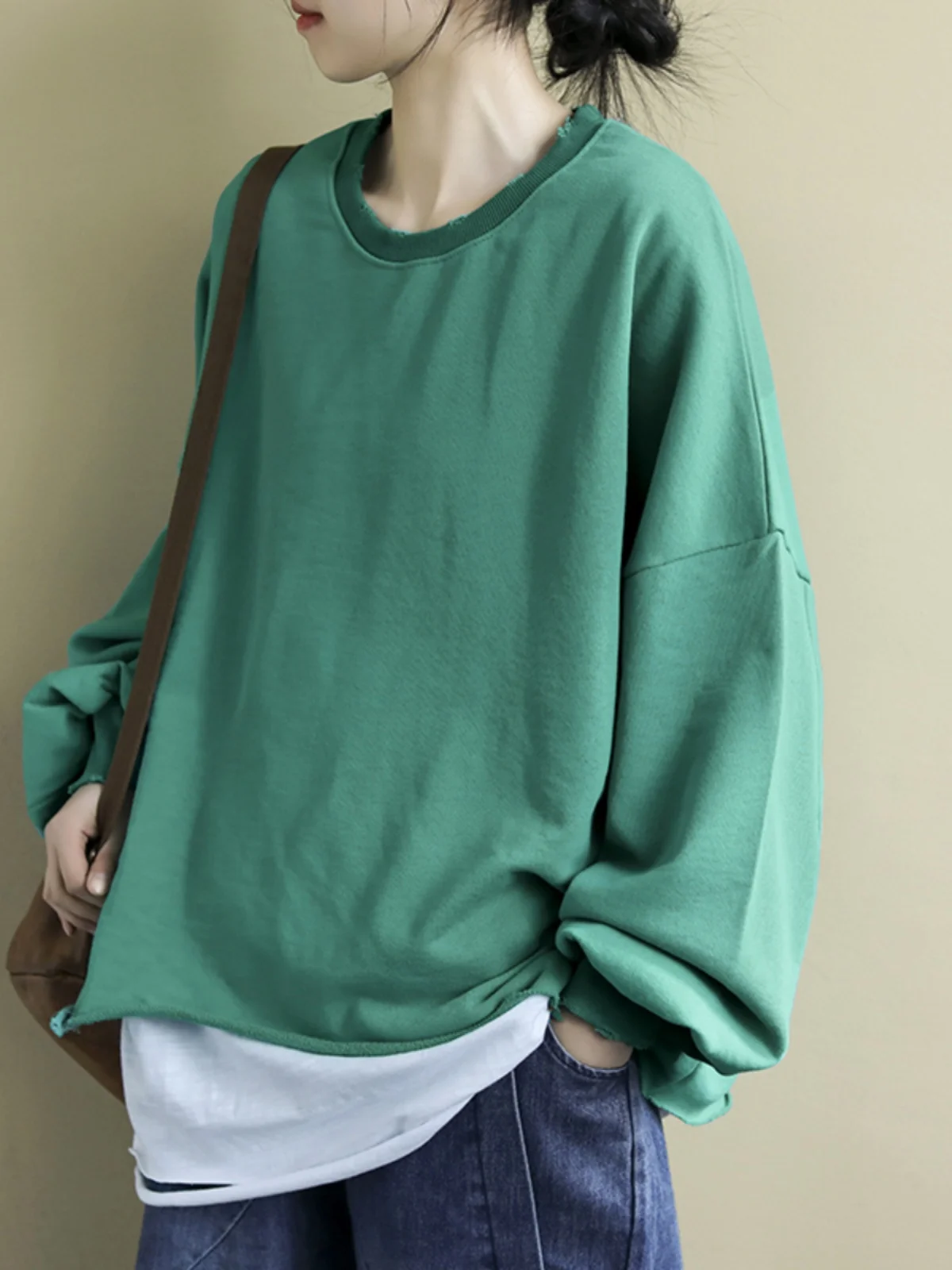 

Свободный женский свитшот с длинными рукавами, повседневный, с цветными блоками, имитация двухслойности, весенне-осенний топ, удобный, дышащий, в уличном стиле