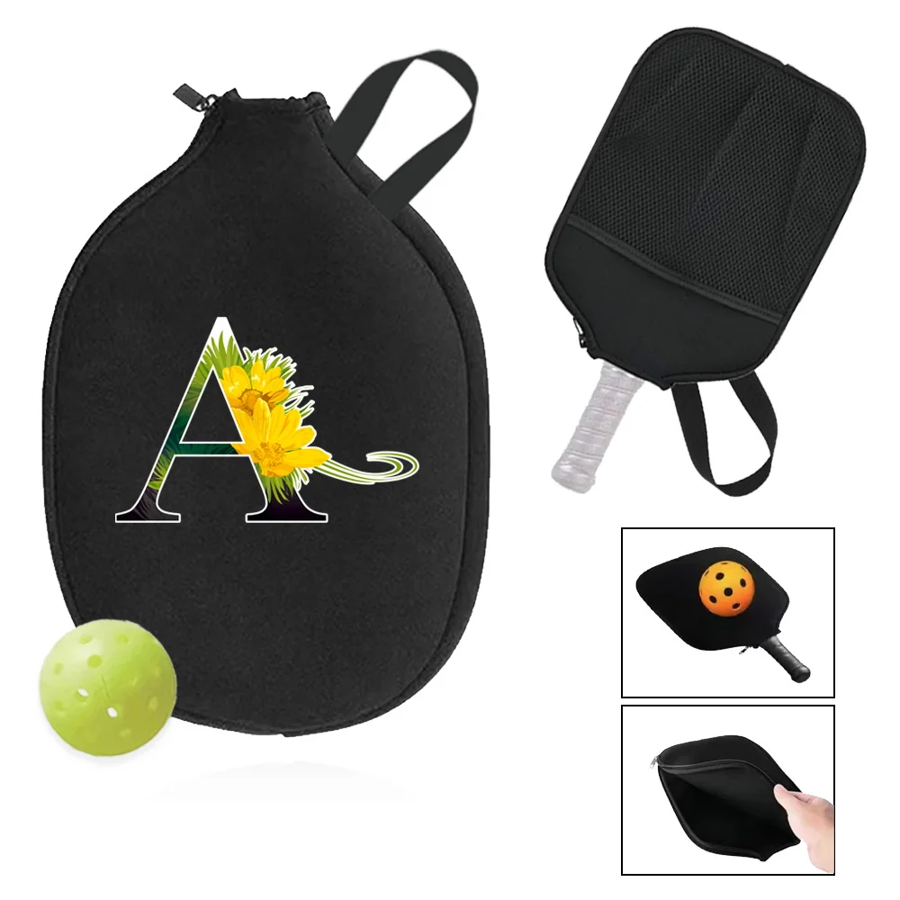 Pick Ball Bag Zippered Racket Organizer Bags Mesh Pickle Handbag Paddle Pouch Storage Pocket Flower Color Letter Printed Series
