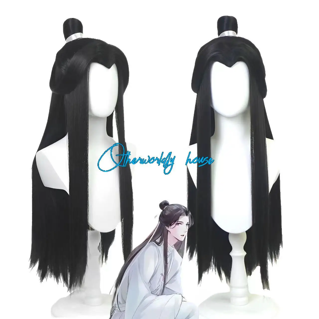 Xie Lian Cosplay Costume Anime Tian Guan Ci Fu Cosplay Xielian Wigs Bamboo Hat Men Women White Han Fu Clothes  Halloween Prop