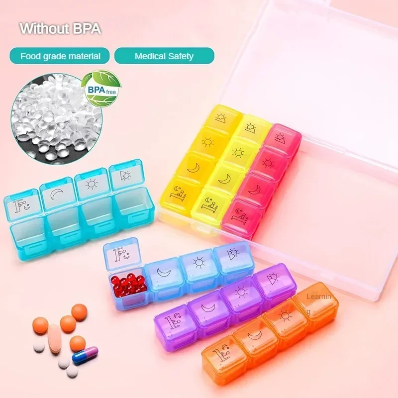 1PCS 4 Row 28 Squares Pillbox Storage Box for Pills Portable Weekly  7 Days Medication Case Pill Container Organizer Plastic Box