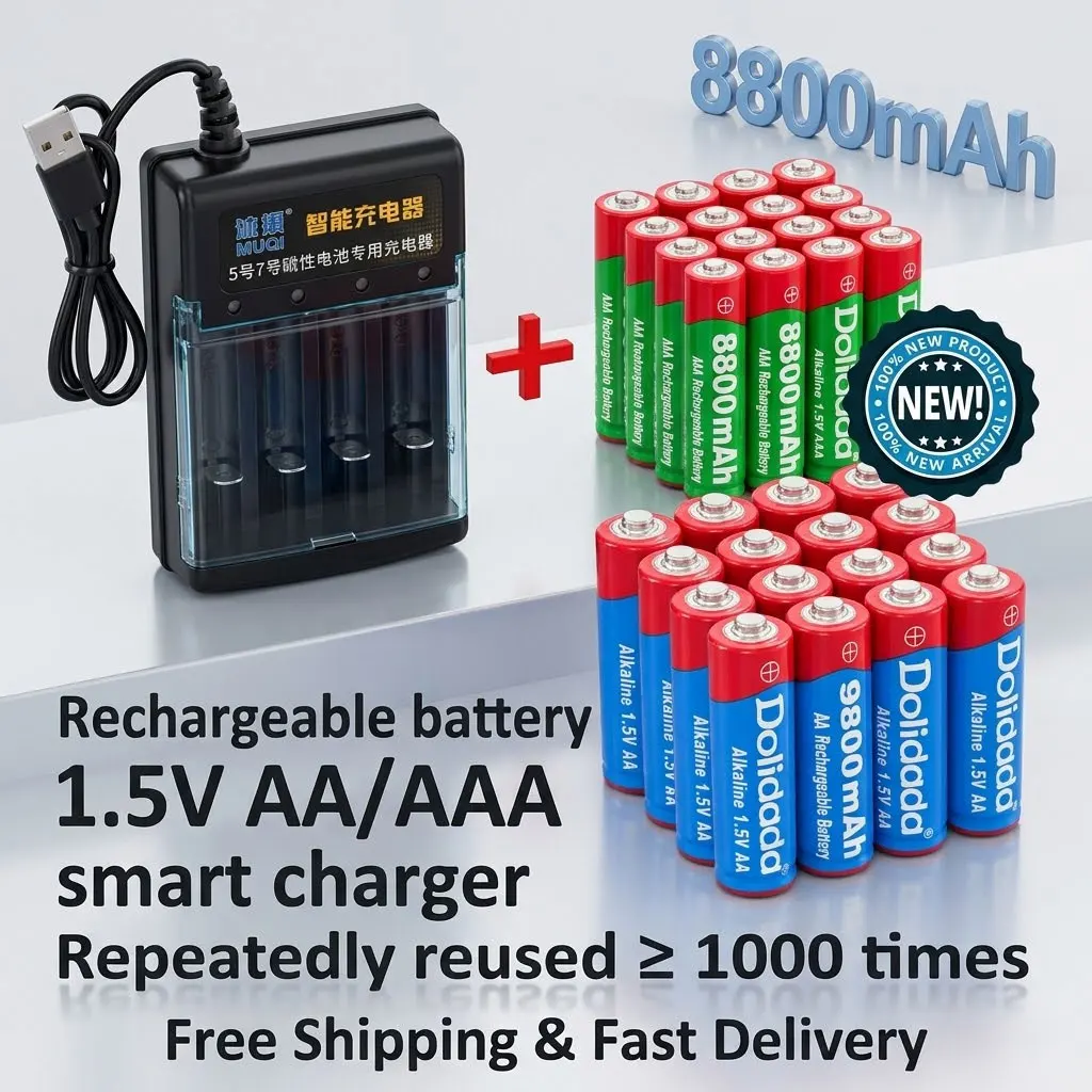High Capacity 1.5V AA 9800mAh AAA 8800mAh Alkaline Battery USB Charger Set for Toys Camera MP3 MP4 Player