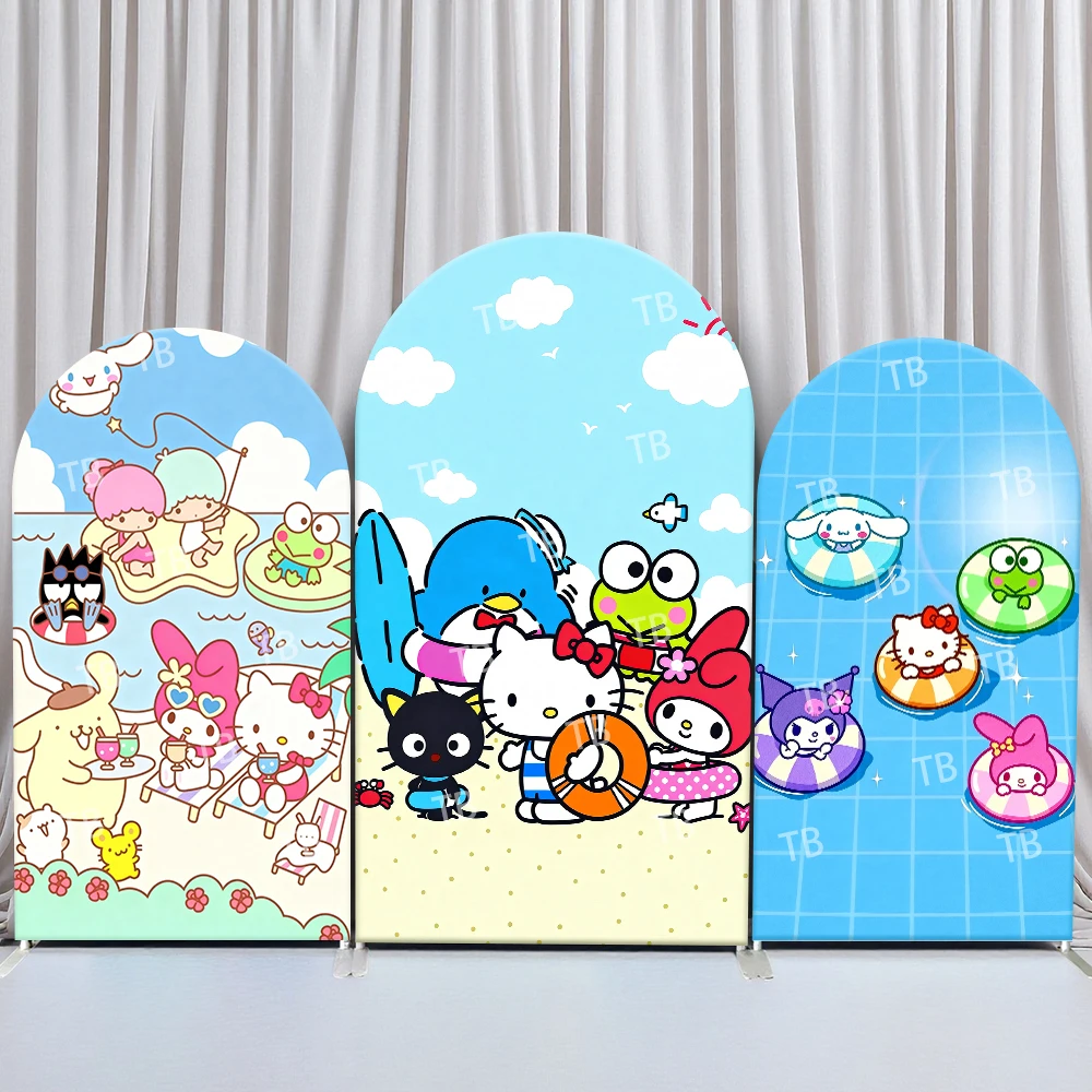 

Sanrio Characters Beach Party Style Arch Backdrop Cover Lively Festive Scene For Kids Birthday Baby Shower Photo Booth Decor