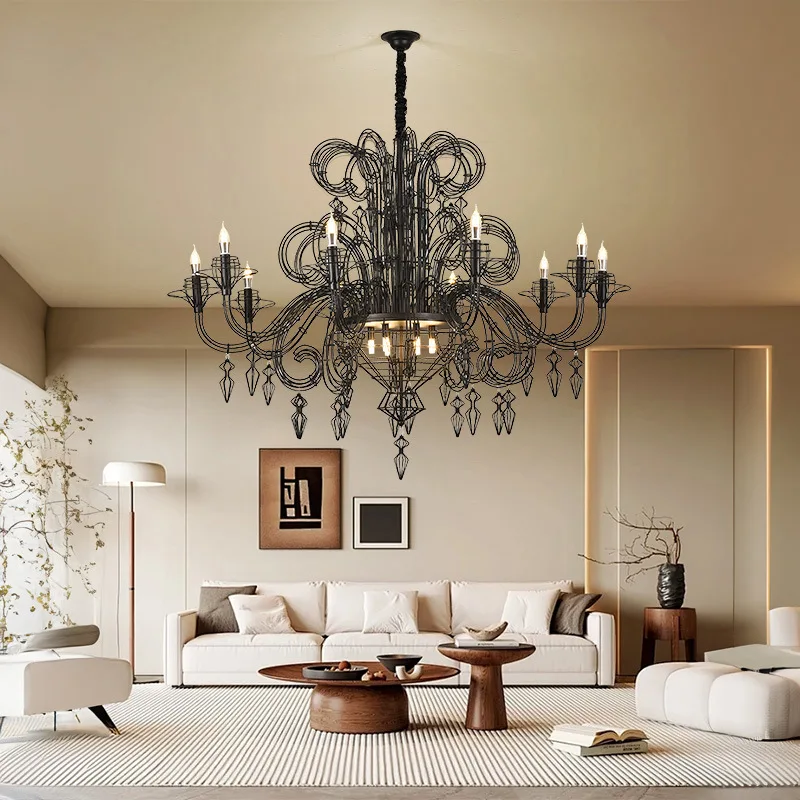 Vintage living room chandelier creative staircase empty American iron art decorative lamp