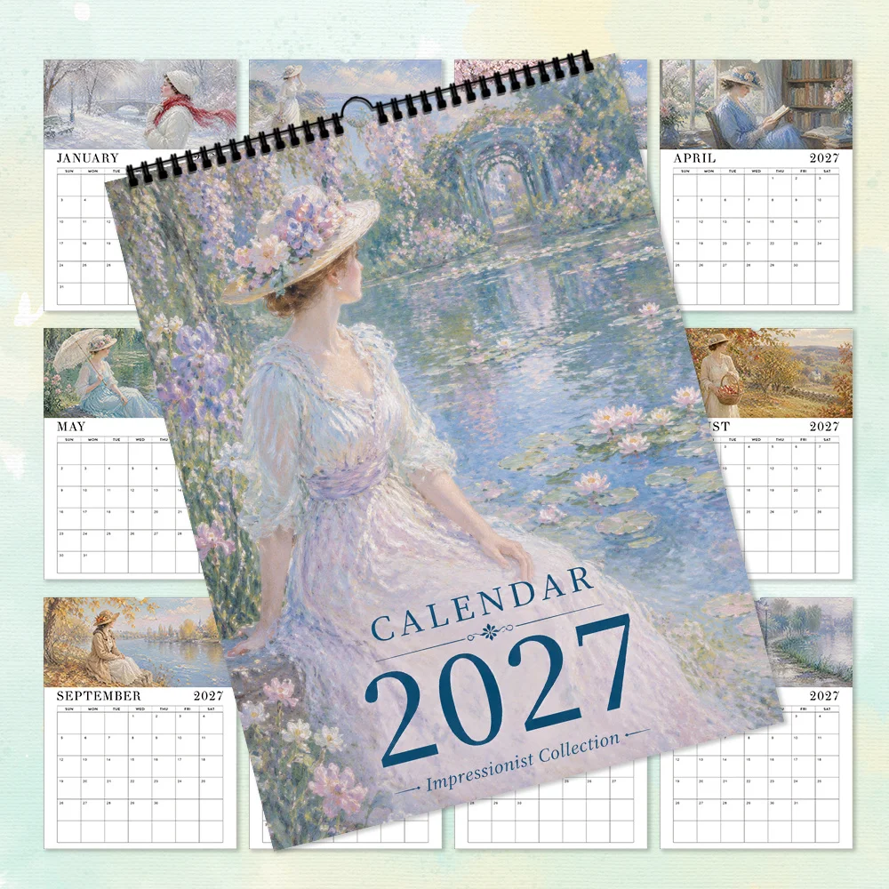 1pc 2027 Wall Calendar, Oil Painting Girl Theme, 12-Month Monthly Planner, Perfect Gift for Birthdays, Christmas, New Year