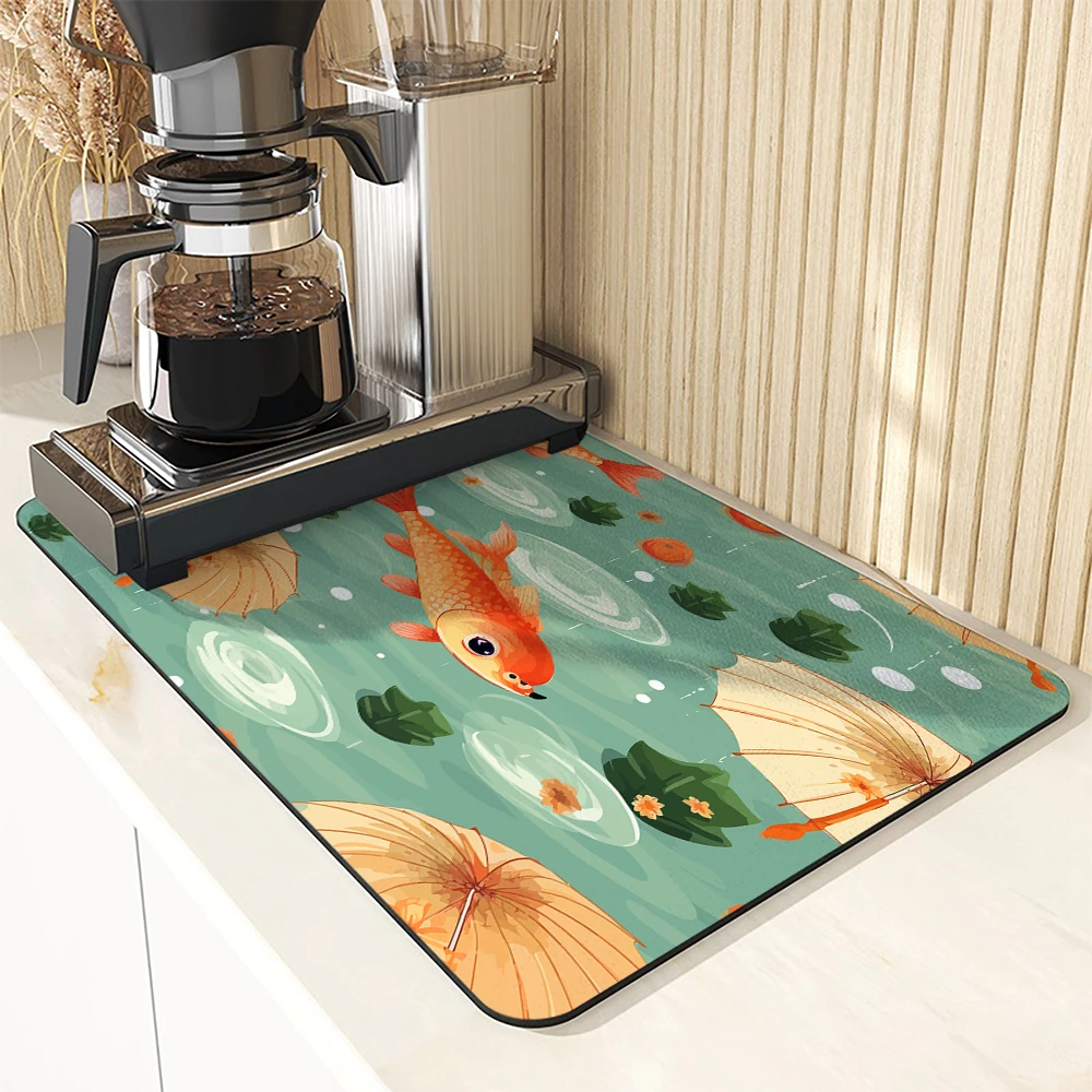 Absorbent Mat Carp Umbrella Lotus Kitchen Antiskid Drying Mat Quick Dry Bathroom Drain Pad Tableware Mat