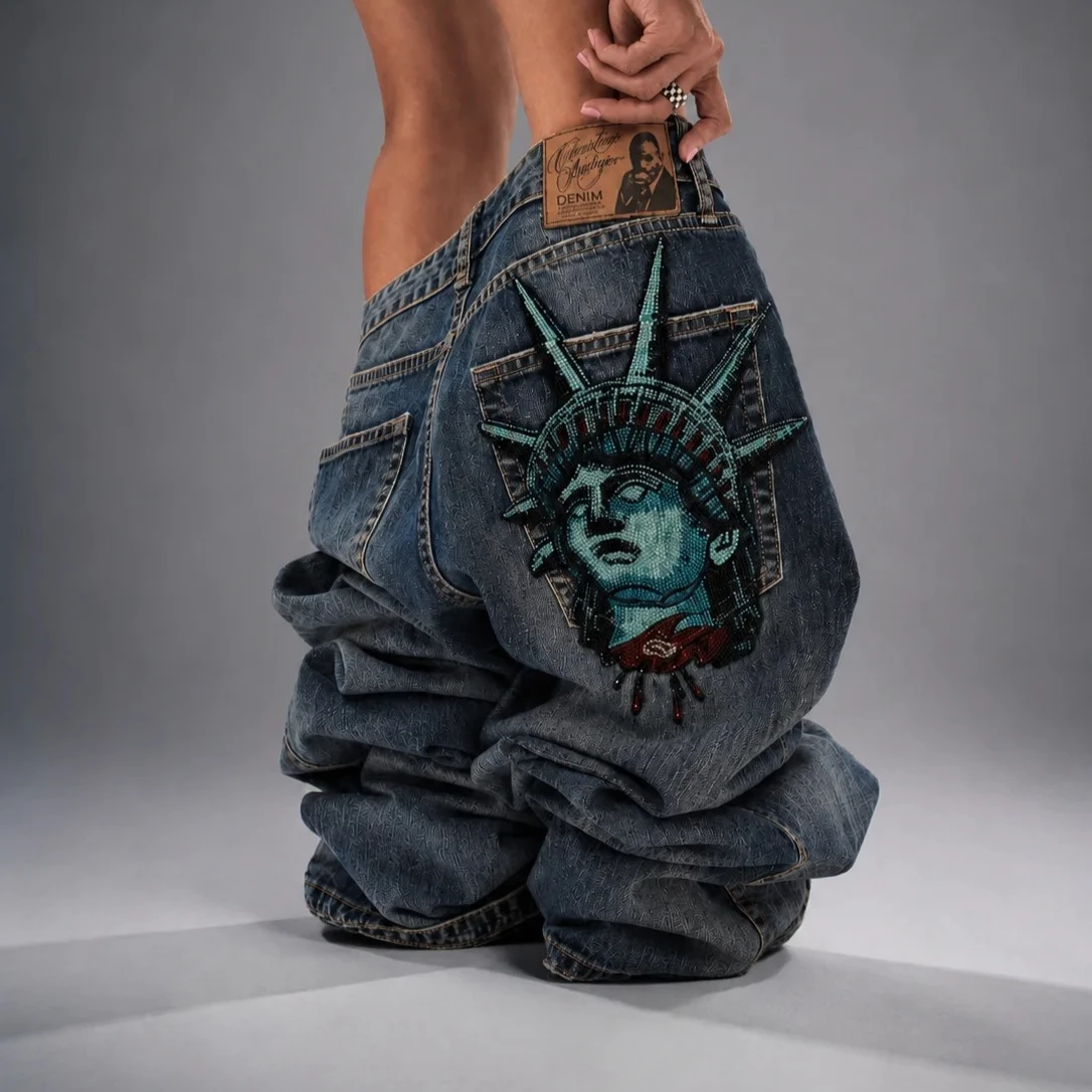 Statue of Liberty Denim Pants Women Casual High Waist Straight Wide Leg Jeans Hot Sell 24 Hours Fast Delivery Y2k Women Clothing