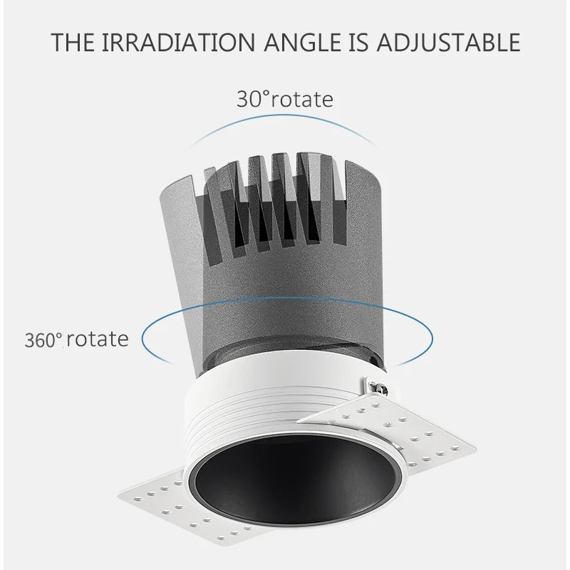 COOJUN Borderless LED Spotlight Anti-glare Home Embedded Adjustable Angle Slow Start Cree Chip Downlight No Main Indoor Lighting