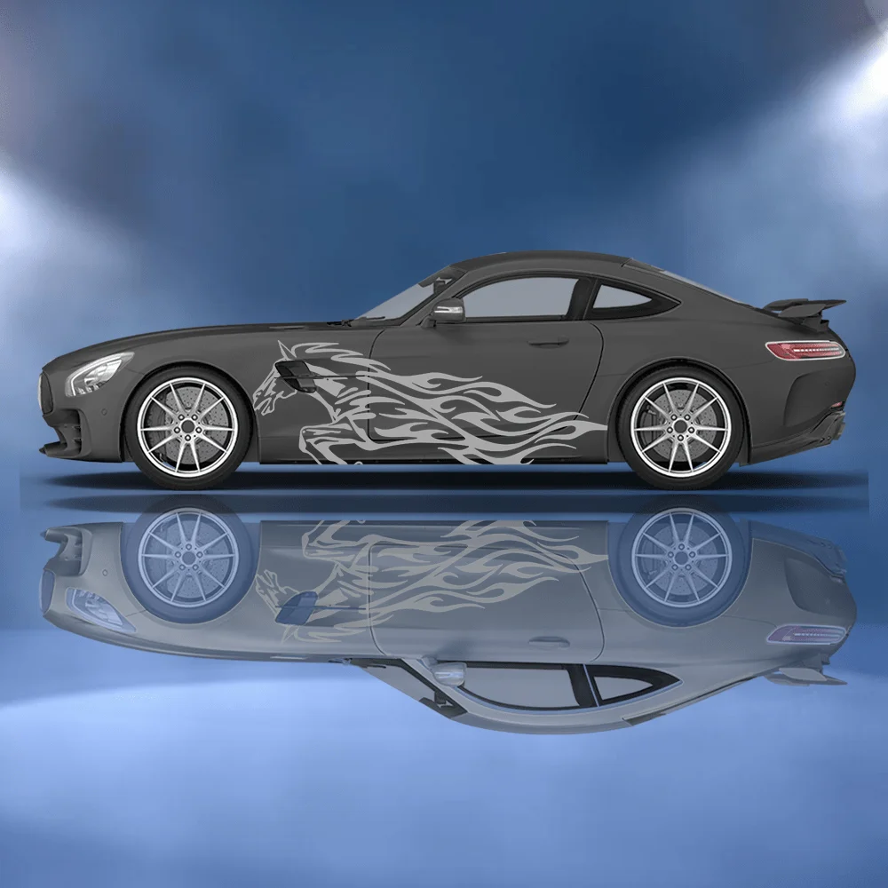 

Наклейка на автомобиль с изображением огненного животного: голова лошади, крокодила, дракона, цветочный декор, защита от царапин, наклейка на весь кузов автомобиля