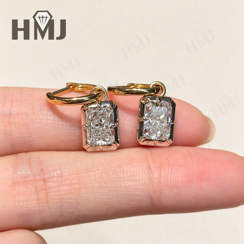 Ohrringe mit Kreisanhänger, 2 Karat, Radiantschliff, im Labor gezüchteter Diamant, DEF, VS, 18 Karat Gold, schlicht, für Jubiläum, Party, edler Schmuck, Geschenke, Charms – Detail 7