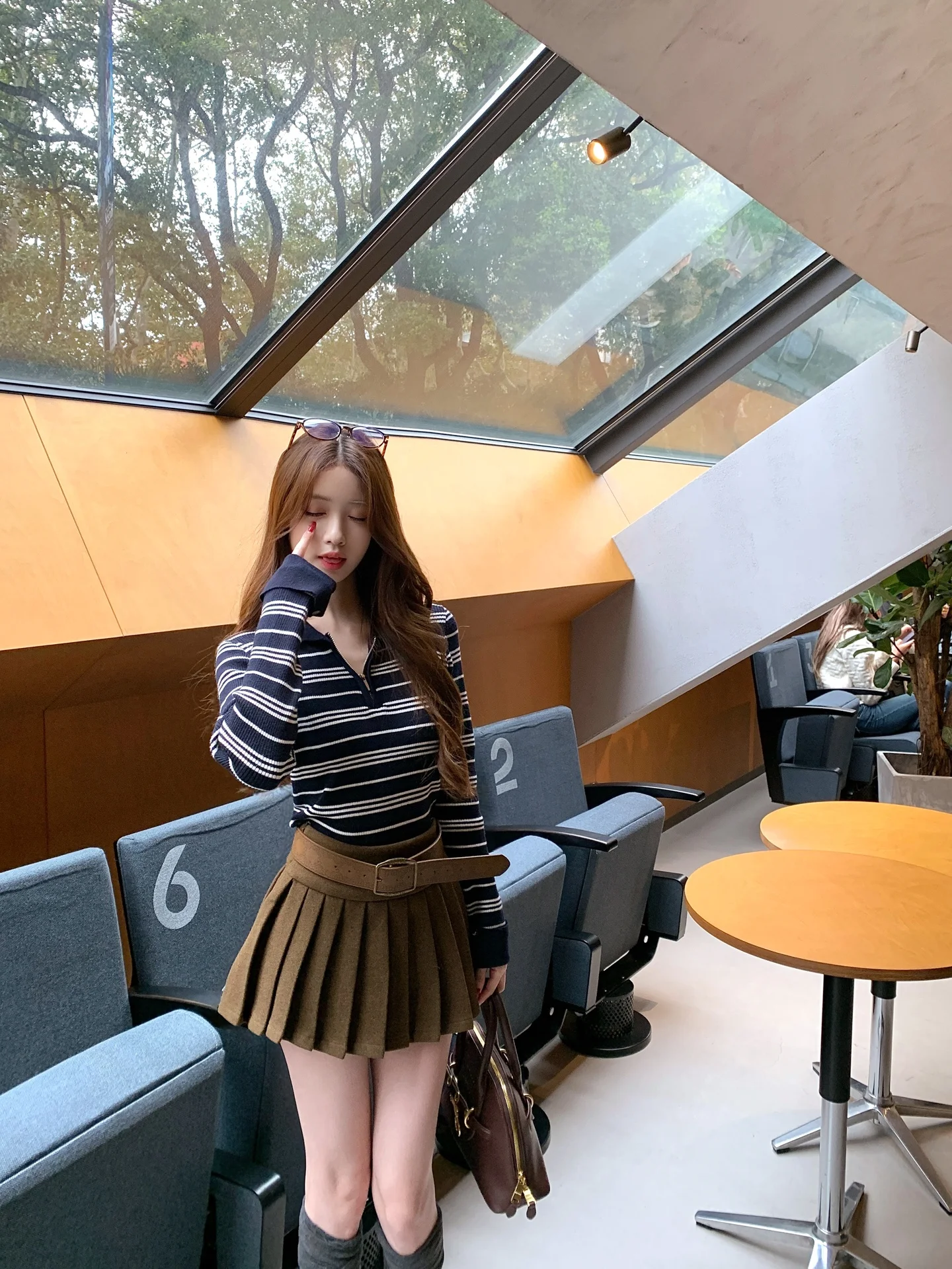 

JUNSTUDIO Повседневная трикотажная футболка в полоску с длинным рукавом, облегающая, с цветовыми блоками, женский модный топ