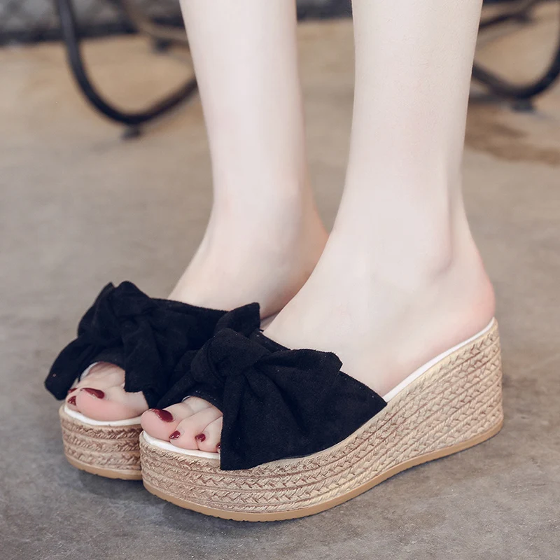 Women Slippers 2024 New Sweet Butterfly Dew Toes Summer Sexy Flower High Heel Women Slide Wedge Shoes