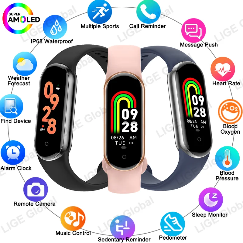 

LIGE New AMOLED Smart Watch Band Men Women Fitness Tracker Sport Waterproof Watches Heart Rate Blood Pressure Monitor Smartwatch