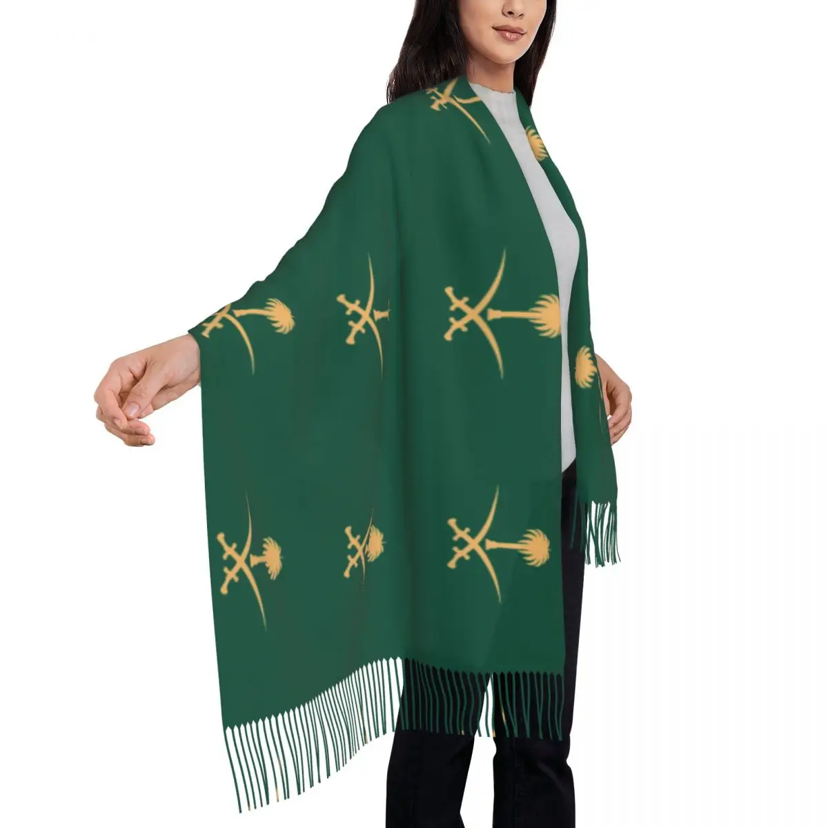 Custom Kingdom Of Saudi Arabia carf Women Men Fashion Winter Fall Wrap Shawl Tassel Wraps