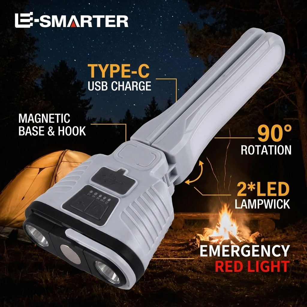 Outdoor Folding Camping Lamp Multi-Functional with Magnetic Suction Work Light Warning Light Long-Lasting Battery for Home