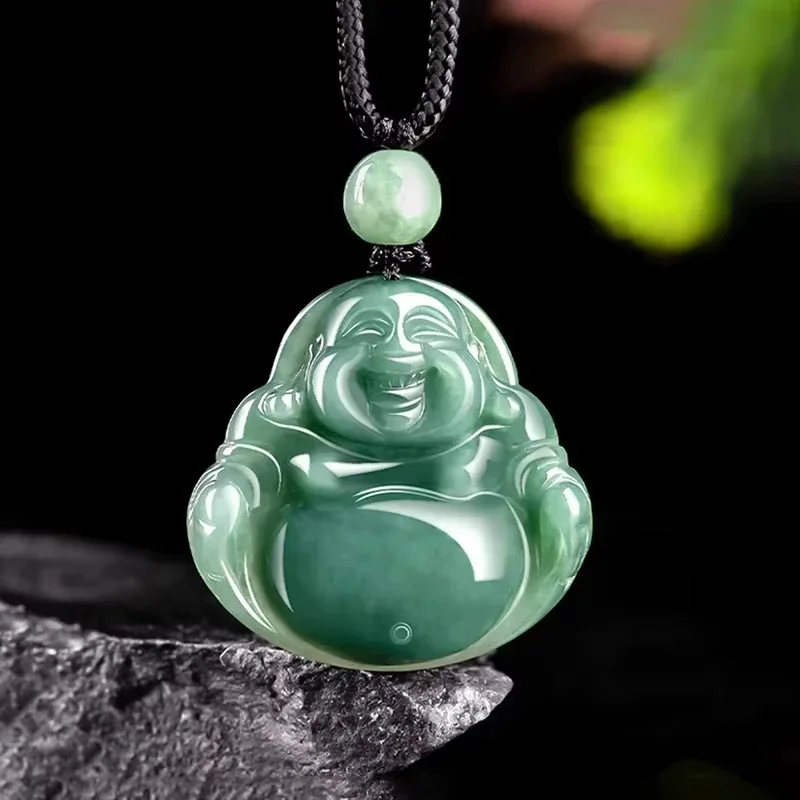 

Natural Myanmar Jadeite Oil Green Buddha Gong Pendant Ice Kind of Fashion Exquisite Men's and Women's Jade Necklace Lucky Amulet
