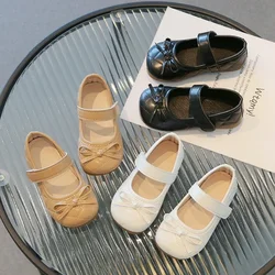 Spring Autumn Children's Shoes Leather Bow Khaki Girls Single Shoes 0-7 Years Old Soft Bottom Non-slip Kids Baby Leather Shoes