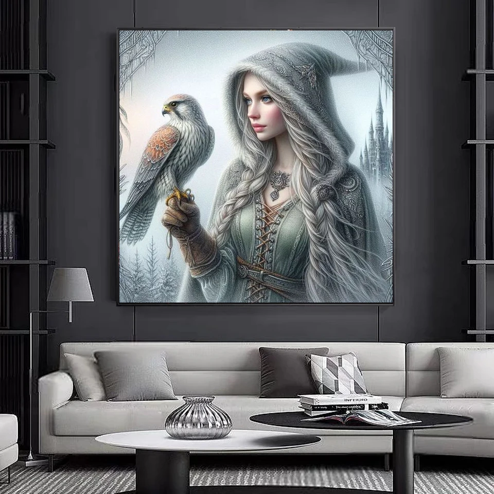 DIY Diamond Painting New 2024 Cross Stitch Kit Gothic style Woman and Parrot  Mosaic Diamond Embroidery Home Decoration