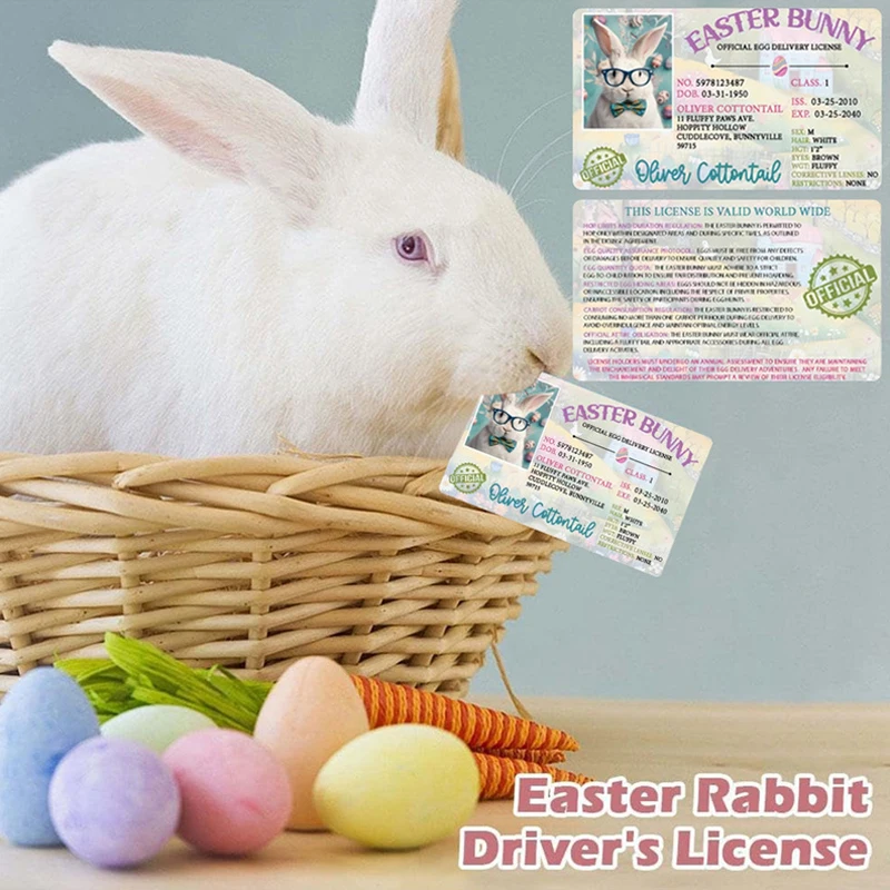 1PCS Easter Bunny ID Pass Plate Plastic Bunny Lost Driver's License Easter Rabbit Card For Kids DIY Novelty Easter Decoration