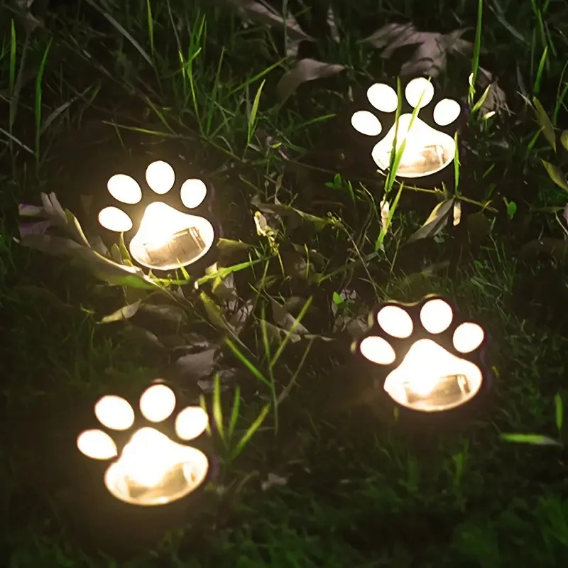 

4pcs Outdoor LED Solar Garden Light Waterproof Bear Dog Cat Animal Paw Print Light Path Lawn Landscape Lamp for Garden Decor