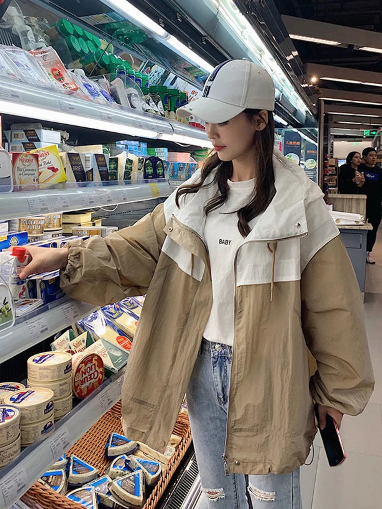 Summer Sun Protection Clothing 2023 Luxury Korean Womens Vintage Hooded Windbreaker Casual Loose Outerwear Coats Streetwear